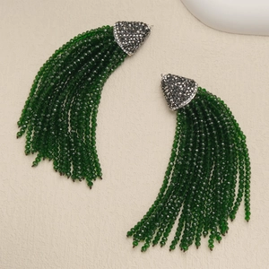 Ciondolo Vintage in Rame a Nappa Lunga Perline in Vetro Verde Smeraldo Cappuccio Triangolare Strass Per Collana Fai Da Te Donna