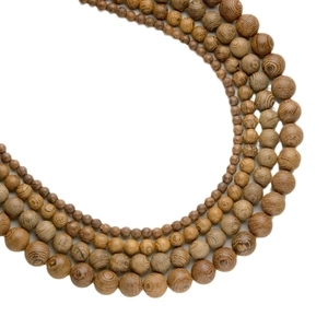 8mm natural Wenge wood prayer beads with unique grain patterns for Zen jewelry making