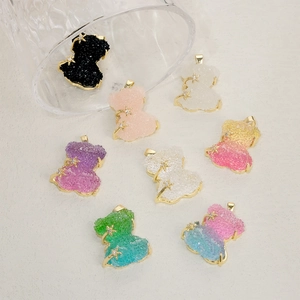 Pendentif Ours en Résine Texture Druzy Cristalline Cuivre Plaqué Or Accents d'Étoiles Accessoires de Bijoux DIY Charms
