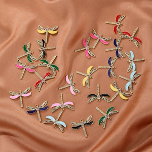 Colorful 18K gold-plated dragonfly pendants with cubic zirconia for DIY jewelry making
