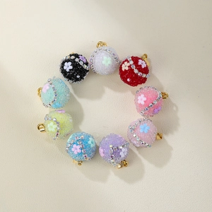 Colorful sugar bead round pendants with rhinestones and floral details for DIY jewelry