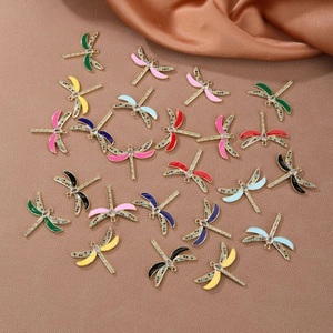 18K gold plated dragonfly pendants with colorful enamel and micro-set cubic zirconia stones