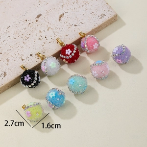 Colorful sugar bead round pendant with flowers and rhinestones for DIY jewelry making
