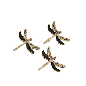 18K gold plated dragonfly charms with colorful zircons and black enamel for DIY jewelry