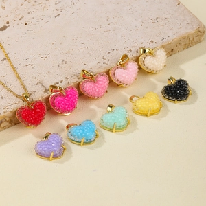 Pendentif Cœur Doux en Résine Cuivre Plaqué Or 18K Strass Incrusté Charme pour Collier DIY Chaîne de Téléphone Bijoux Femme Cadeau