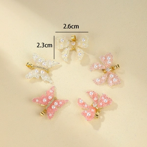 Colgante de mariposa brillante para collares DIY en blanco y rosa, 2,6cm x 2,3cm