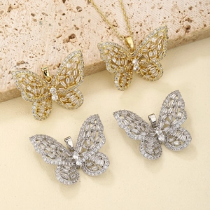 Sparkling gold and silver butterfly pendants with micro-pave cubic zirconia crystals