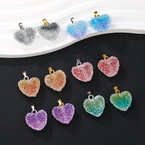 Sugar Glitter Heart Pendant Only (Without Chain) Gradient Resin Copper Alloy 18K Gold Plated DIY Jewelry Making Accessory