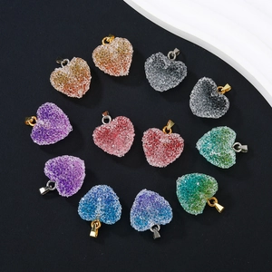 Gradient heart pendants with sandy texture and metal clasps for DIY jewelry making