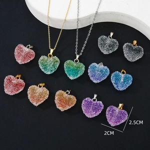Sugar gradient heart pendants in various colors with frosted ice texture for DIY jewelry