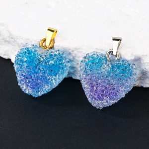 Gradient blue-purple heart pendants with faceted resin crystals and metal clasps