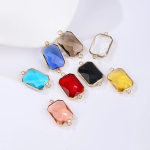 Classic rectangle crystal charms with gold-plated double loops in eight vibrant colors