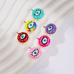 Round Evil Eye Charm Enamel Copper Pendant For DIY Jewelry Making Necklaces Bracelets Earrings Gold Plated Accessory