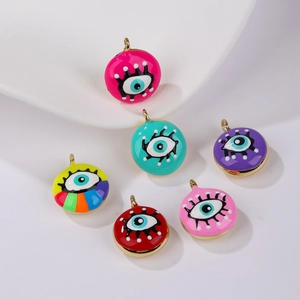 Colorful round evil eye enamel charms in gold metal frames for DIY jewelry making