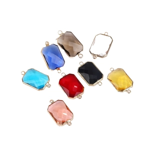 Classic rectangular crystal pendant set in 8 colors with golden metal frame for DIY jewelry