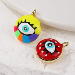 Colorful evil eye enamel pendants with gold rim for DIY jewelry making accessories