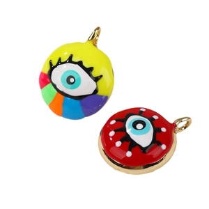 Rainbow and red evil eye enamel pendants with golden rings for DIY jewelry making