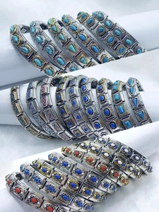 Détails de bracelets bohèmes en acier inoxydable avec pierres précieuses colorées