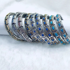 Bracelets à breloques italiens vintage en acier inoxydable avec incrustations de pierres