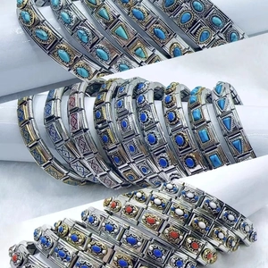 Bracelet Charm Italien Vintage pour Femmes Hommes Acier Inoxydable Émail Géométrique Élastique Modulaire Bracelet de Mode Rétro