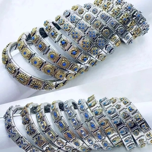 Vintage Italian Modular Link Bracelet Stainless Steel Flower Crown Owl Cross Patterns Unisex Fashion Stretch Jewelry Bracelet