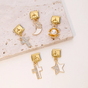 Ciondolo per Bracciale Modulare Stile Italiano Base in Acciaio Inossidabile Lega Zirconia Croce Luna Stella Pendenti DIY