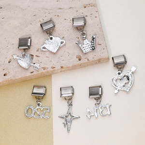 Polished stainless steel modular heart and star charm links for DIY bracelets