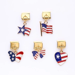 5pcs US Flag charms with heart butterfly and star icons for modular link bracelets