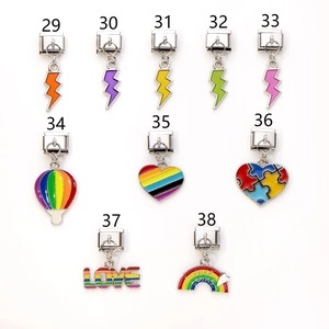 Italienische Charms-Set mit Regenbogen-Emaille-Herz und Blitz aus Edelstahl