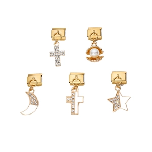 Set di charm italiani con pendenti a stella, luna, croce e conchiglia per bracciali modulari