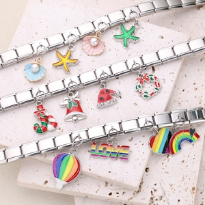 Italian charm bracelet in stainless steel with colorful marine and Christmas charms