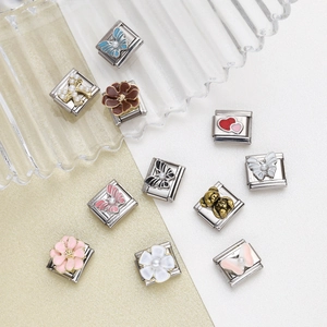 Stainless Steel Italian Charms For Bracelet Butterfly Flower Heart Bear Modular DIY Jewelry Accessories For Women