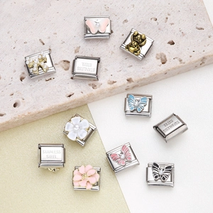 Italian charms DIY stainless steel modular bracelet links with butterfly and flower designs