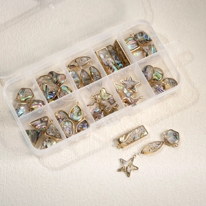 Gold-plated geometric abalone shell pendant set for DIY jewelry with organizer box
