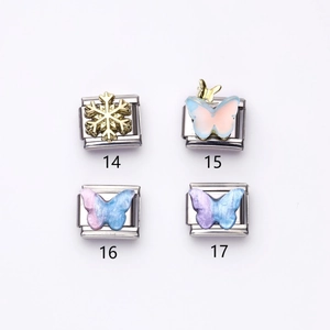 Italian modular charm set featuring resin butterflies and snowflakes on stainless steel