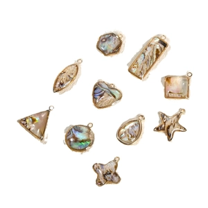 Abalone shell geometric pendants with gold plated edges for DIY jewelry making