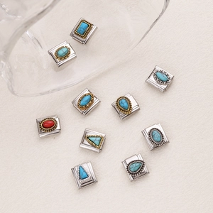 Maglie per Bracciali Italian Charm in Acciaio Inossidabile Geometrico Turchese Pietra Rossa Intarsio Vintage DIY Gioielli Charms