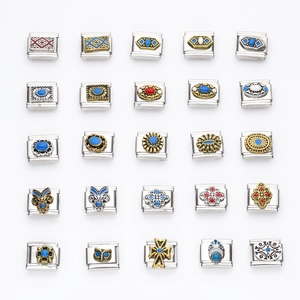Collezione di charm italiani in acciaio inossidabile con fiori in smalto e motivi a civetta