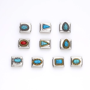 Moduli per bracciale italiano in acciaio inossidabile con turchese e pietre geometriche