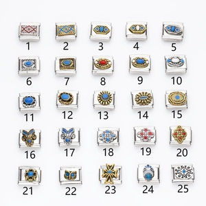 25 stili di moduli per charms italiani in acciaio inossidabile con fiori smaltati e motivi geometrici