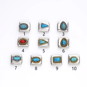 Set di charm italiani con pietre turchesi in maglie di acciaio inossidabile