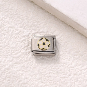 Italian charm link in stainless steel featuring a classic soccer ball design
