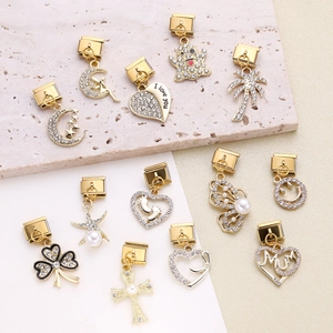 Stainless Steel Gold Italian Charms Pendant For DIY Bracelet Making Rhinestone Heart Moon Star Butterfly Cross Charms Link Accessory