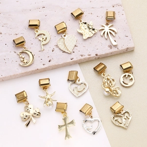 Golden and silver stainless steel heart and star charms for Italian modular bracelets