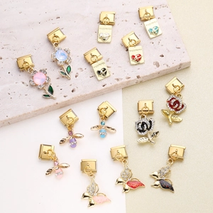Gold Stainless Steel Italian Charms Pendants Rhinestone Butterfly Bee Flower Passport DIY Bracelet Module Jewelry Accessories