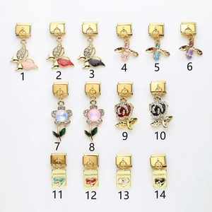 Italian charms set with golden butterfly, bee, flower and passport designs for DIY bracelets