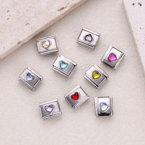 Stainless Steel Italian Charm Links Heart Shape Rhinestone Modular DIY Bracelet Accessories Personalized Fashion Jewelry