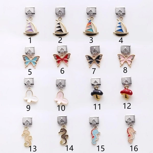 Bracelets modulaires italiens avec breloques en acier inoxydable, papillon et voilier