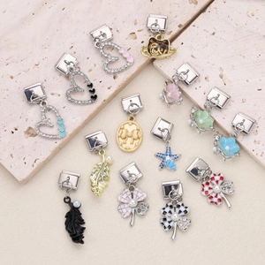 Stainless Steel Italian Charm Link Heart Four Leaf Clover Starfish Feather DIY Modular Bracelet Accessories For Women Jewelry