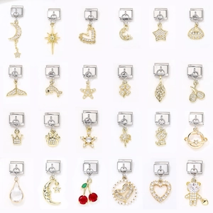 Lot de 24 breloques plaquées or 18k avec oxydes de zirconium pour bracelets modulables